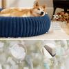 imageBedsure Donut Medium Dog Bed  Washable Faux Fur with Corduroy Fleece ampamp Anti Slip Bottom Round Pet Bed with Removable Cover Cream 30x30x8 inchesNight Blue