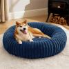 imageBedsure Donut Medium Dog Bed  Washable Faux Fur with Corduroy Fleece ampamp Anti Slip Bottom Round Pet Bed with Removable Cover Cream 30x30x8 inchesNight Blue