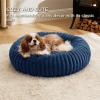 imageBedsure Donut Medium Dog Bed  Washable Faux Fur with Corduroy Fleece ampamp Anti Slip Bottom Round Pet Bed with Removable Cover Cream 30x30x8 inchesNight Blue