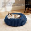 imageBedsure Donut Medium Dog Bed  Washable Faux Fur with Corduroy Fleece ampamp Anti Slip Bottom Round Pet Bed with Removable Cover Cream 30x30x8 inchesNight Blue
