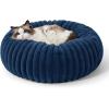 imageBedsure Donut Medium Dog Bed  Washable Faux Fur with Corduroy Fleece ampamp Anti Slip Bottom Round Pet Bed with Removable Cover Cream 30x30x8 inchesNight Blue