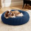 imageBedsure Donut Medium Dog Bed  Washable Faux Fur with Corduroy Fleece ampamp Anti Slip Bottom Round Pet Bed with Removable Cover Cream 30x30x8 inchesNight Blue