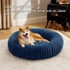 imageBedsure Donut Medium Dog Bed  Washable Faux Fur with Corduroy Fleece ampamp Anti Slip Bottom Round Pet Bed with Removable Cover Cream 30x30x8 inchesNight Blue