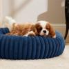 imageBedsure Donut Medium Dog Bed  Washable Faux Fur with Corduroy Fleece ampamp Anti Slip Bottom Round Pet Bed with Removable Cover Cream 30x30x8 inchesNight Blue