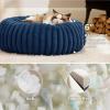 imageBedsure Donut Medium Dog Bed  Washable Faux Fur with Corduroy Fleece ampamp Anti Slip Bottom Round Pet Bed with Removable Cover Cream 30x30x8 inchesNight Blue