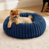imageBedsure Donut Medium Dog Bed  Washable Faux Fur with Corduroy Fleece ampamp Anti Slip Bottom Round Pet Bed with Removable Cover Cream 30x30x8 inchesNight Blue