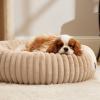 imageBedsure Donut Medium Dog Bed  Washable Faux Fur with Corduroy Fleece ampamp Anti Slip Bottom Round Pet Bed with Removable Cover Cream 30x30x8 inchesSandy Tan