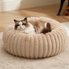 imageBedsure Donut Medium Dog Bed  Washable Faux Fur with Corduroy Fleece ampamp Anti Slip Bottom Round Pet Bed with Removable Cover Cream 30x30x8 inchesSandy Tan