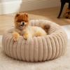 imageBedsure Donut Medium Dog Bed  Washable Faux Fur with Corduroy Fleece ampamp Anti Slip Bottom Round Pet Bed with Removable Cover Cream 30x30x8 inchesSandy Tan