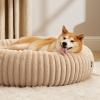 imageBedsure Donut Medium Dog Bed  Washable Faux Fur with Corduroy Fleece ampamp Anti Slip Bottom Round Pet Bed with Removable Cover Cream 30x30x8 inchesSandy Tan