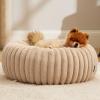 imageBedsure Donut Medium Dog Bed  Washable Faux Fur with Corduroy Fleece ampamp Anti Slip Bottom Round Pet Bed with Removable Cover Cream 30x30x8 inchesSandy Tan