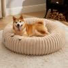 imageBedsure Donut Medium Dog Bed  Washable Faux Fur with Corduroy Fleece ampamp Anti Slip Bottom Round Pet Bed with Removable Cover Cream 30x30x8 inchesSandy Tan