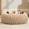 imageBedsure Donut Medium Dog Bed  Washable Faux Fur with Corduroy Fleece ampamp Anti Slip Bottom Round Pet Bed with Removable Cover Cream 30x30x8 inchesSandy Tan
