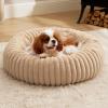 imageBedsure Donut Medium Dog Bed  Washable Faux Fur with Corduroy Fleece ampamp Anti Slip Bottom Round Pet Bed with Removable Cover Cream 30x30x8 inchesSandy Tan