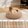 imageBedsure Donut Medium Dog Bed  Washable Faux Fur with Corduroy Fleece ampamp Anti Slip Bottom Round Pet Bed with Removable Cover Cream 30x30x8 inchesSandy Tan