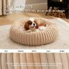 imageBedsure Donut Medium Dog Bed  Washable Faux Fur with Corduroy Fleece ampamp Anti Slip Bottom Round Pet Bed with Removable Cover Cream 30x30x8 inchesSandy Tan