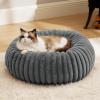 imageBedsure Donut Medium Dog Bed  Washable Faux Fur with Corduroy Fleece ampamp Anti Slip Bottom Round Pet Bed with Removable Cover Cream 30x30x8 inchesWarm Grey