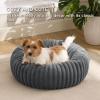 imageBedsure Donut Medium Dog Bed  Washable Faux Fur with Corduroy Fleece ampamp Anti Slip Bottom Round Pet Bed with Removable Cover Cream 30x30x8 inchesWarm Grey