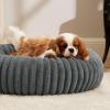 imageBedsure Donut Medium Dog Bed  Washable Faux Fur with Corduroy Fleece ampamp Anti Slip Bottom Round Pet Bed with Removable Cover Cream 30x30x8 inchesWarm Grey