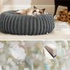 imageBedsure Donut Medium Dog Bed  Washable Faux Fur with Corduroy Fleece ampamp Anti Slip Bottom Round Pet Bed with Removable Cover Cream 30x30x8 inchesWarm Grey