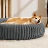imageBedsure Donut Medium Dog Bed  Washable Faux Fur with Corduroy Fleece ampamp Anti Slip Bottom Round Pet Bed with Removable Cover Cream 30x30x8 inchesWarm Grey