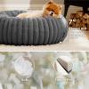imageBedsure Donut Medium Dog Bed  Washable Faux Fur with Corduroy Fleece ampamp Anti Slip Bottom Round Pet Bed with Removable Cover Cream 30x30x8 inchesWarm Grey