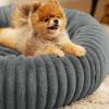 imageBedsure Donut Medium Dog Bed  Washable Faux Fur with Corduroy Fleece ampamp Anti Slip Bottom Round Pet Bed with Removable Cover Cream 30x30x8 inchesWarm Grey