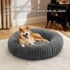 imageBedsure Donut Medium Dog Bed  Washable Faux Fur with Corduroy Fleece ampamp Anti Slip Bottom Round Pet Bed with Removable Cover Cream 30x30x8 inchesWarm Grey