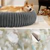 imageBedsure Donut Medium Dog Bed  Washable Faux Fur with Corduroy Fleece ampamp Anti Slip Bottom Round Pet Bed with Removable Cover Cream 30x30x8 inchesWarm Grey