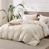imageBedsure Duvet Cover Queen Size  Soft Cationic Dyed Duvet Cover Set for Kids with Zipper Closure 3 Pieces Bedding SetBeige 90quotx90quotBeige No Comforter