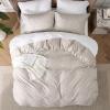 imageBedsure Duvet Cover Queen Size  Soft Cationic Dyed Duvet Cover Set for Kids with Zipper Closure 3 Pieces Bedding SetBeige 90quotx90quotLinen No Comforter