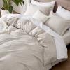 imageBedsure Duvet Cover Queen Size  Soft Cationic Dyed Duvet Cover Set for Kids with Zipper Closure 3 Pieces Bedding SetBeige 90quotx90quotLinen No Comforter