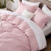 imageBedsure Duvet Cover Queen Size  Soft Cationic Dyed Duvet Cover Set for Kids with Zipper Closure 3 Pieces Bedding SetBeige 90quotx90quotPink No Comforter