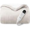 imageBedsure Electric Blanket King Size  Dual Control Heated Blanket King Size Fast Heating with 10 Time Settings ampamp 10 Heat Settings Warm Gift for Grandma 100x90 inches Grey02  Cream