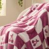 imageBedsure Fall Throw Blanket for Couch  Super Soft Cozy ampamp Warm Knit Checkered Blanket Breathable Lightweight ampamp Fluffy for Bed ampamp Sofa Gentlesoft Black 50x60 Inches04  Cherry Pink