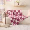 imageBedsure Fall Throw Blanket for Couch  Super Soft Cozy ampamp Warm Knit Checkered Blanket Breathable Lightweight ampamp Fluffy for Bed ampamp Sofa Gentlesoft Black 50x60 Inches04  Cherry Pink