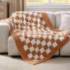 imageBedsure Fall Throw Blanket for Couch  Super Soft Cozy ampamp Warm Knit Checkered Blanket Breathable Lightweight ampamp Fluffy for Bed ampamp Sofa Gentlesoft Black 50x60 Inches01  Checkered Camel