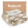 imageBedsure Fall Throw Blanket for Couch  Super Soft Cozy ampamp Warm Knit Checkered Blanket Breathable Lightweight ampamp Fluffy for Bed ampamp Sofa Gentlesoft Black 50x60 Inches01  Checkered Beige