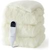 imageBedsure Faux Fur Heated Blanket Twin Size Fast Heating Electric Blanket Twin Size with 6 Heating Levels ampamp 10 Time Settings Cozy Gifts for Women Men 62x84 inches Denim Blue28  Cream