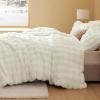 imageBedsure Fluffy Christmas Duvet Cover Set  Ultra Soft Plush Shaggy Comforter Cover Queen Size Warm Flannel Fleece Bed Sets for Winter 3 Pieces Reindeer Pattern Red03  Coconut White No Comforter