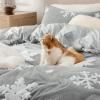 imageBedsure Fluffy Christmas Duvet Cover Set  Ultra Soft Plush Shaggy Comforter Cover Queen Size Warm Flannel Fleece Bed Sets for Winter 3 Pieces Reindeer Pattern Red05  Grey Snowflake No Comforter
