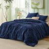 imageBedsure Fluffy Comforter Set Queen  Super Soft Faux Fur Bed Set Cream White All Seasons Warm Plush Fleece Bedding 3 Pieces 1 Shaggy Fuzzy Queen Size Comforter with 2 Pillowcases12  Navy
