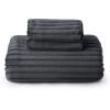 imageBedsure Fluffy Duvet Cover Set  Ultra Soft Plush Shaggy Comforter Cover Queen Size Warm Flannel Fleece Bed Sets for Winter 3 Pieces Striped Pattern Forest Green04  Dark Grey No Comforter
