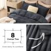 imageBedsure Fluffy Duvet Cover Set  Ultra Soft Plush Shaggy Comforter Cover Queen Size Warm Flannel Fleece Bed Sets for Winter 3 Pieces Striped Pattern Forest Green04  Dark Grey No Comforter