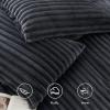 imageBedsure Fluffy Duvet Cover Set  Ultra Soft Plush Shaggy Comforter Cover Queen Size Warm Flannel Fleece Bed Sets for Winter 3 Pieces Striped Pattern Forest Green04  Dark Grey No Comforter