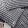 imageBedsure Fluffy Duvet Cover Set  Ultra Soft Plush Shaggy Comforter Cover Queen Size Warm Flannel Fleece Bed Sets for Winter 3 Pieces Striped Pattern Forest Green08  Medium Grey No Comforter