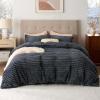 imageBedsure Fluffy Duvet Cover Set  Ultra Soft Plush Shaggy Comforter Cover Queen Size Warm Flannel Fleece Bed Sets for Winter 3 Pieces Striped Pattern Forest Green04  Dark Grey No Comforter