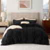 imageBedsure Fluffy Duvet Cover Set  Ultra Soft Plush Shaggy Comforter Cover Queen Size Warm Flannel Fleece Bed Sets for Winter 3 Pieces Striped Pattern Forest Green07  Black No Comforter