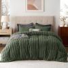 imageBedsure Fluffy Duvet Cover Set  Ultra Soft Plush Shaggy Comforter Cover Queen Size Warm Flannel Fleece Bed Sets for Winter 3 Pieces Striped Pattern Forest Green06  Green No Comforter