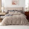 imageBedsure Fluffy Duvet Cover Set  Ultra Soft Plush Shaggy Comforter Cover Queen Size Warm Flannel Fleece Bed Sets for Winter 3 Pieces Striped Pattern Forest Green02  Beige No Comforter